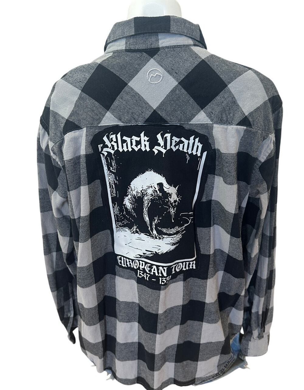 Black Death European Tour Plaid Flannel Button Down Shirt LARGE Oversized Unique